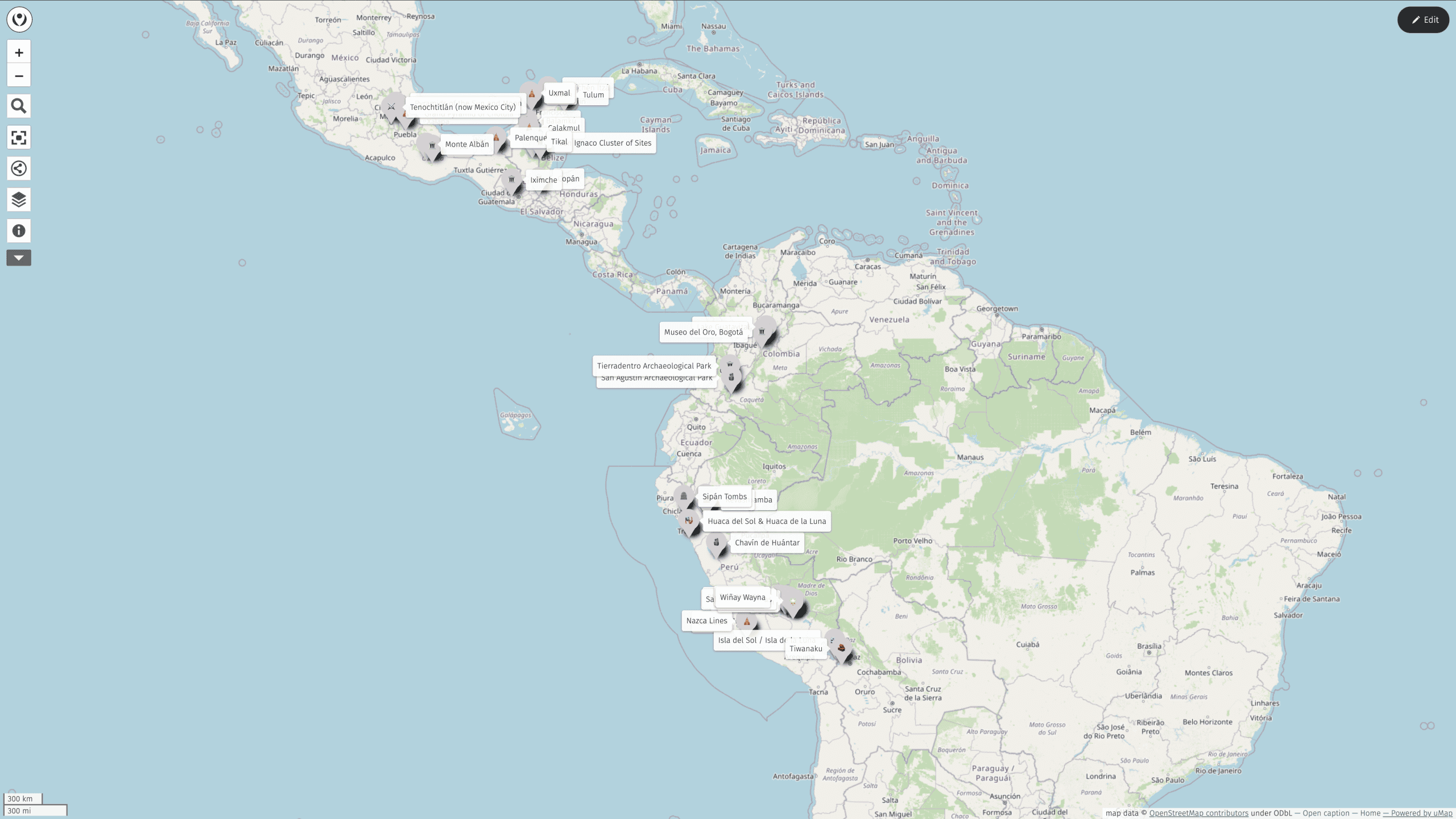Preview of map showing archaeological sites in Latin America